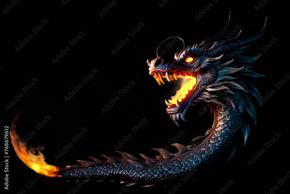 Logotype of fire chinese dragon head with flame fire, colorful image ...
