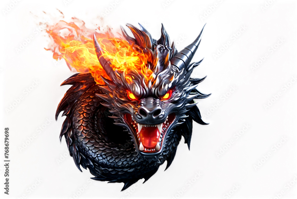 Logotype of fire chinese dragon head with flame fire, colorful image ...