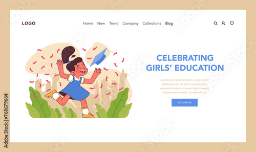 Celebrating girls education concept. Flat vector illustration