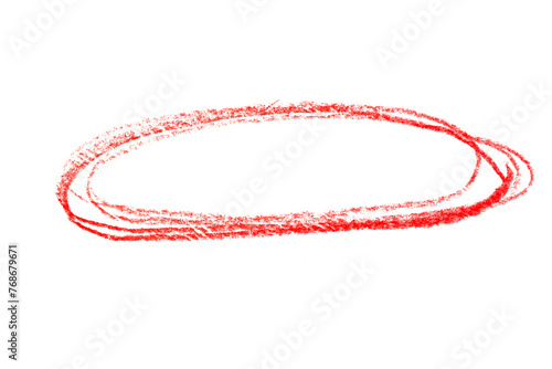 A oval drawn in red pencil isolated on transparent background.