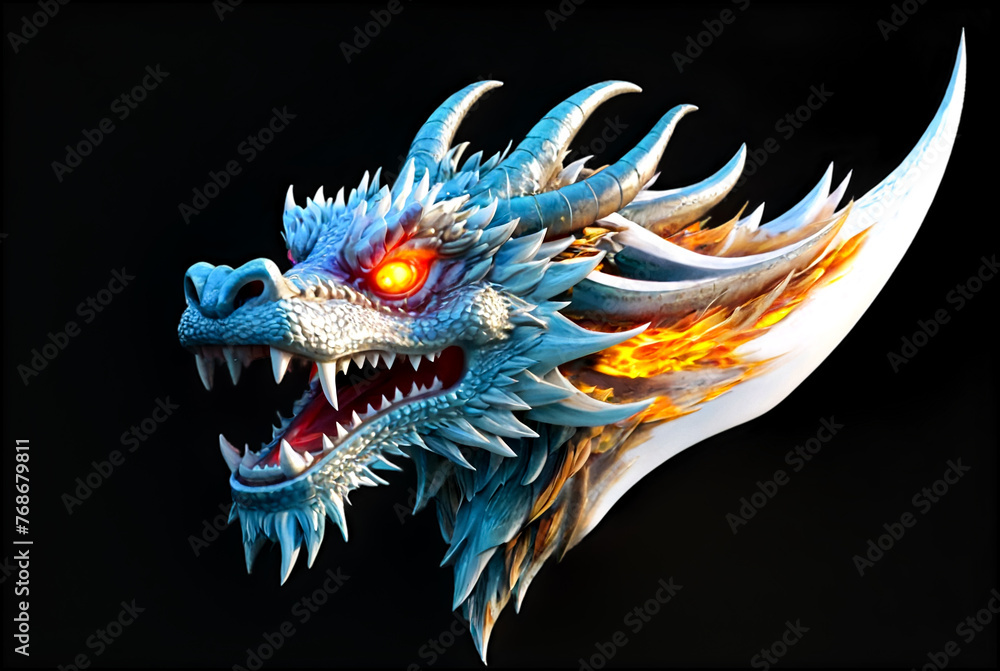 Logotype of fire chinese dragon head with flame fire, colorful image ...