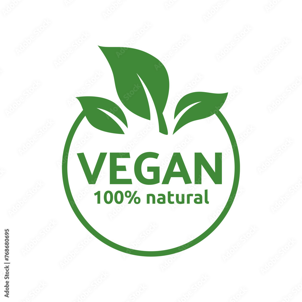 Concept green vegan diet logo with leaf icon. Vector illustration isolated on white background Concept green vegan diet logo with leaf icon. Vector illustration isolated on white background