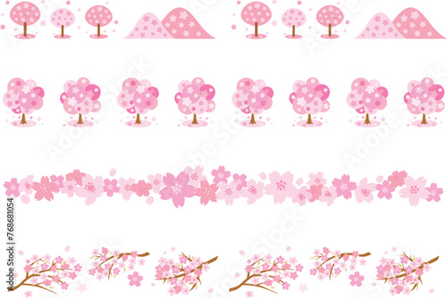 春のかわいい桜のラインセット