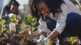 Young people plant trees concept  the earth preservation