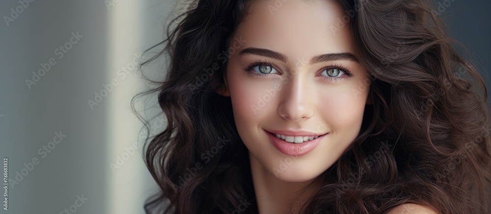 A close-up portrait of a young woman with long hair, smiling as she looks directly at the camera. Her features and hair are detailed and clear in the photo. A close-up portrait of a young woman with long hair, smiling as she looks directly at the camera. Her features and hair are detailed and clear in the photo.