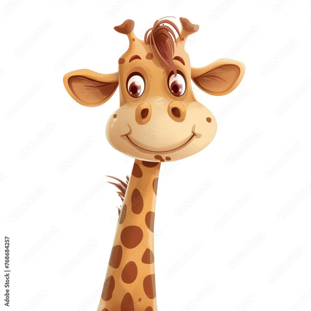 Obraz premium Cute Funny Cartoon Giraffe, Illustration for Children Book, Generative AI