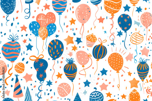 Geburtstagshintergrund, Party mit Geschenken, Luftballons und Kerzen, Illustration, erstellt mit generativer KI