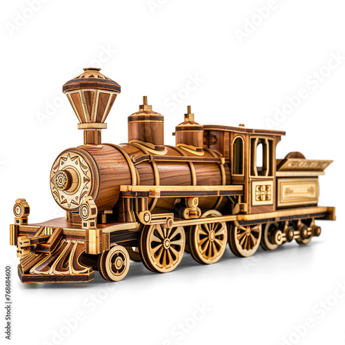 Wooden toy train isolated on a transparent background 