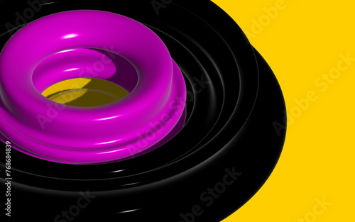 Abstract 3d torus shape background with copy space. Revolve shapes layer design. Sphere graphic element.