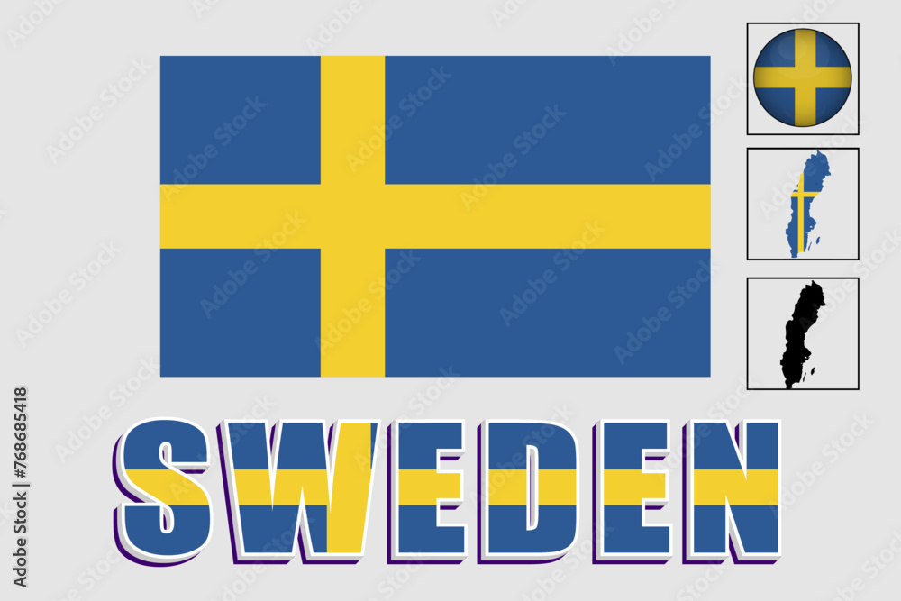 Sweden flag and map in a vector graphic Sweden flag and map in a vector graphic