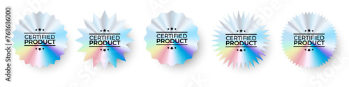 Hologram stickers set. Holographic labels with silver texture for certified product photo