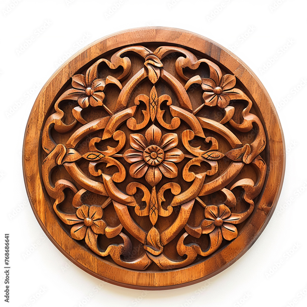 Round handmade Celtic wooden mandala, AI Generative. Round handmade Celtic wooden mandala, AI Generative.