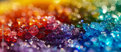 A close-up view of delicate frost crystals with a vibrant bokeh photo