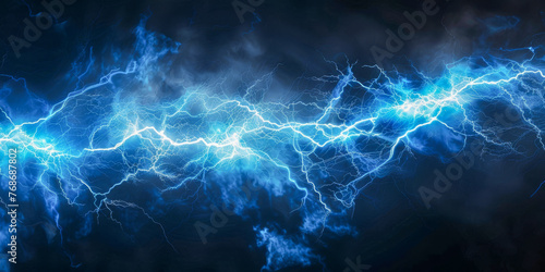 A vivid blue and black background with lightning bolts crossing, creating a striking and electrifying display of natures power and beauty