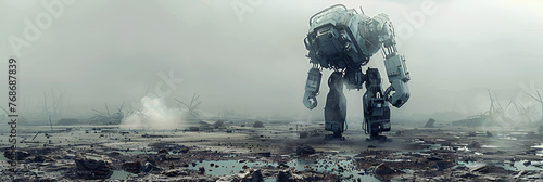 Robots Roaming Amongst Ruins,Mechanical Team Navigating Through Devastated Environment.