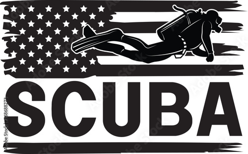 Scuba Diving Vector, USA Flag, Patriotic, 4th of July Underwater, Ocean, Sea, Marine, Sea, Ocean