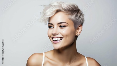 Pixie haircut model.
