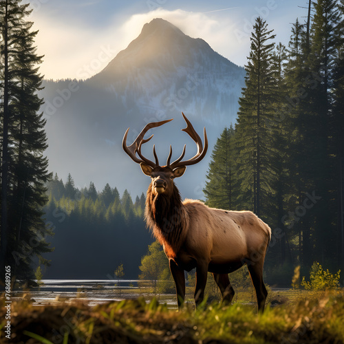 Majestic Elk in Grassland: A Perfect Blend of Wildlife and Natural Beauty