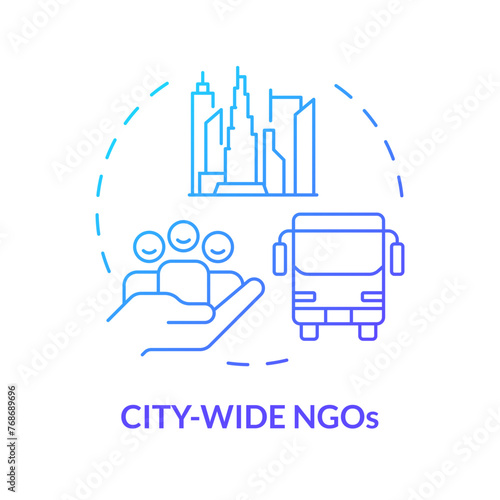 City wide NGOs blue gradient concept icon. Non governmental organization. Urban planning. Public transport. Round shape line illustration. Abstract idea. Graphic design. Easy to use in article