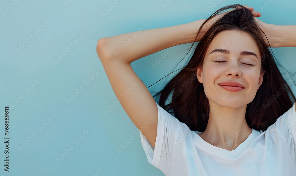Beautiful attractive woman sleeps and has sweet dreams, lying on a bed in a cozy bedroom in the morning, feeling so relaxed and comfortable Beautiful attractive woman sleeps and has sweet dreams, lying on a bed in a cozy bedroom in the morning, feeling so relaxed and comfortable