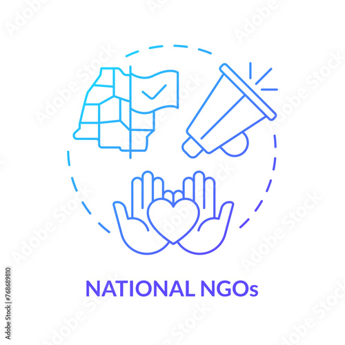 National NGOs blue gradient concept icon. Non governmental organization at country level. Regional community. Round shape line illustration. Abstract idea. Graphic design. Easy to use in article
