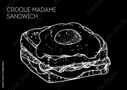 Croque madame sandwich sketch. Hand drawn vector illustration. not AI