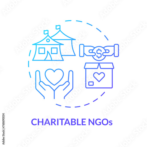 Charitable NGOs blue gradient concept icon. Non governmental organization. Humanitarian aid. Volunteer work. Round shape line illustration. Abstract idea. Graphic design. Easy to use in article