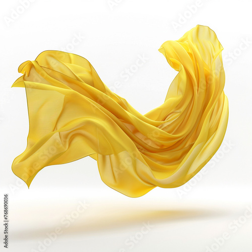 flying yellow drapery fabric isoalted on a white background, AI Generative. photo