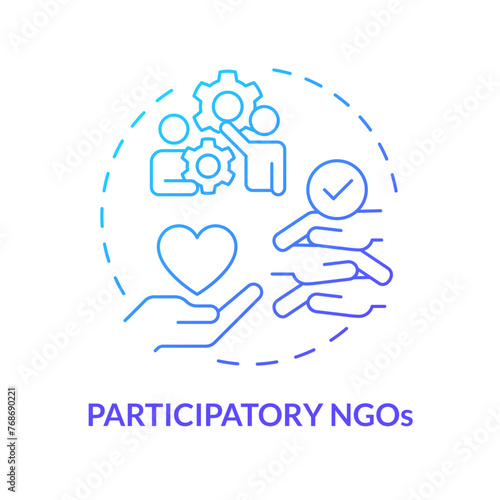 Participatory NGOs blue gradient concept icon. Non governmental organization. Public participation. Round shape line illustration. Abstract idea. Graphic design. Easy to use in article