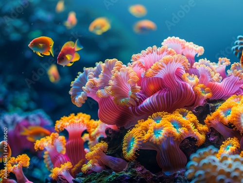 Underwater coral reef, vibrant colors, macro lens, natural lightingno noise photo