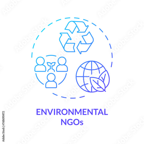 Environmental NGOs blue gradient concept icon. Non governmental organization. Climate action. Nature preservation. Round shape line illustration. Abstract idea. Graphic design. Easy to use in article