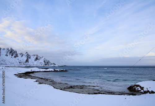 Costa di Andenes in inverno. Isole Vesteralen, Andoya, Norvegia photo