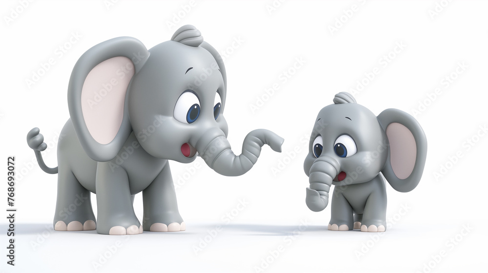 A cartoon elephant is standing next to a baby elephant A cartoon elephant is standing next to a baby elephant
