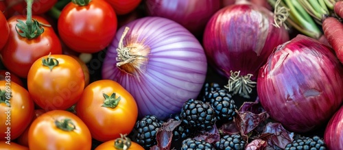 Quercetin, a flavonoid pigment, is present in various plants and foods like red onions, berries, and tomatoes. photo