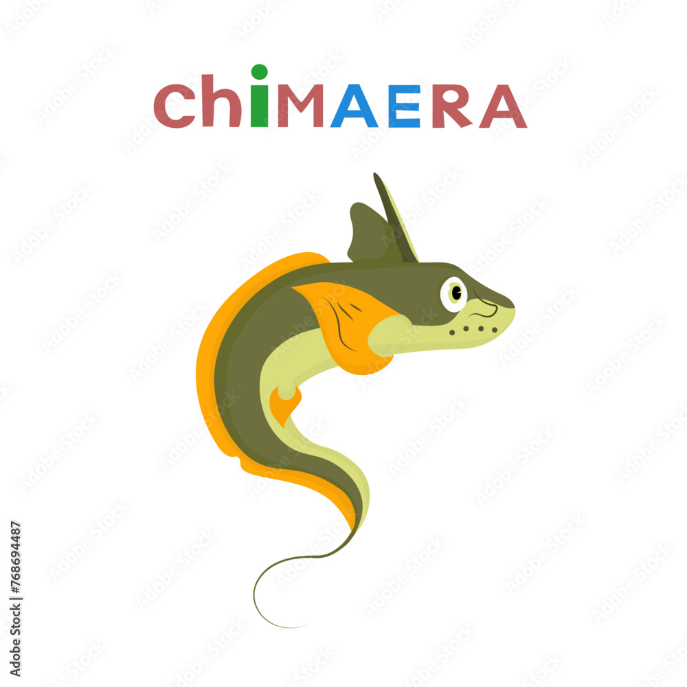 Fototapeta premium Sea fish Chimaera. Vector cartoon color red image.