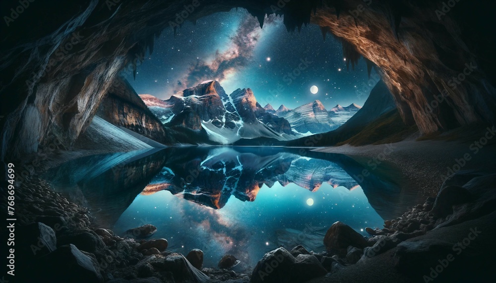 Cave Opening to Starry Mountain Reflection
