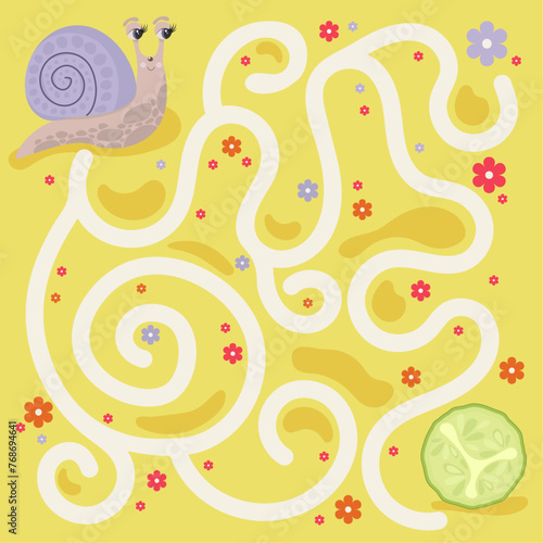 Children's educational game labyrinth. Vector game for children with cute snail