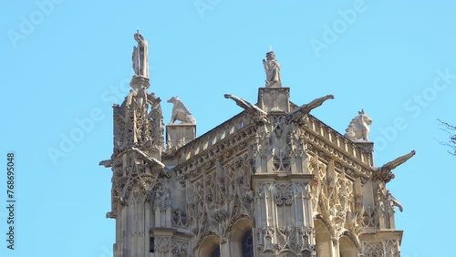 Top of the Tour Saint-Jacques tower on a summer day in Paris, France photo