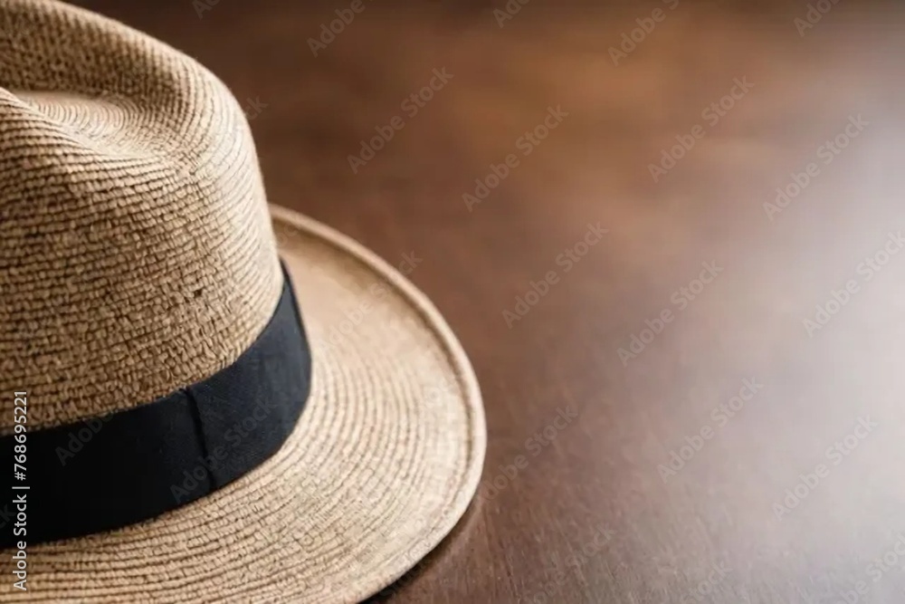 hat on a wooden table
