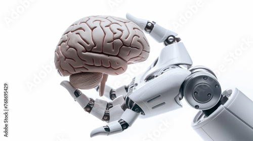 A robot is holding a brain in its hand