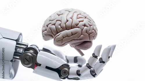 A robot is holding a brain