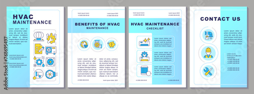 HVAC maintenance blue gradient brochure template. Leaflet design with linear icons. Editable 4 vector layouts for presentation, annual reports. Arial-Black, Myriad Pro-Regular fonts used