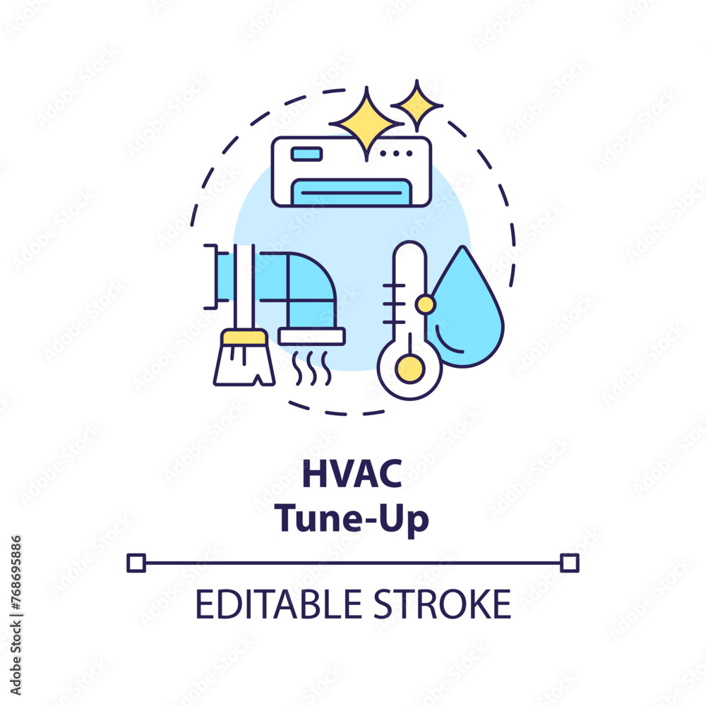 HVAC tune-up multi color concept icon. Preventive maintenance. Air duct diagnostics and cleaning. Round shape line illustration. Abstract idea. Graphic design. Easy to use in promotional material