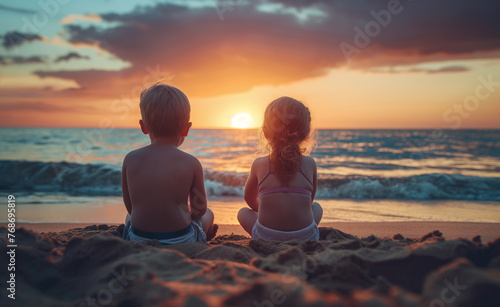 Sunset Companions  Childhood Friendship by the Sea