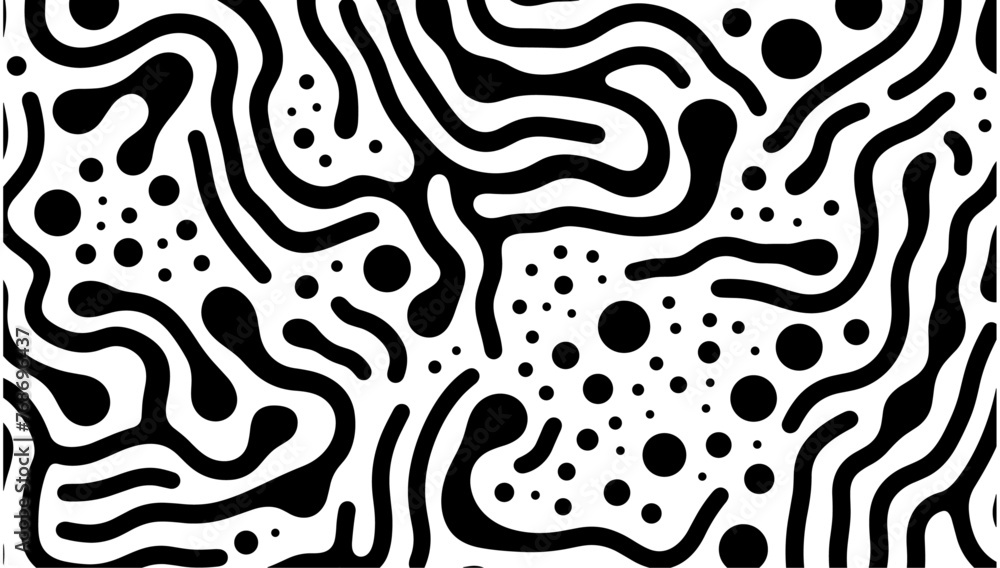 Obraz premium 黒と白の線は落書きのシームレスなパターンです。クリエイティブなミニマリストスタイルのアート背景、基本的な形状のトレンディなデザイン。モダンな抽象的なモノクロ背景