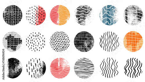手描きのパターン テクスチャ セット、ベクトル落書き線の抽象的な背景、波状のペン落書きスケッチ。丸いグランジストロークのシンプルな有機クロスハッチ、ドット粒。現代落書き水平現代線