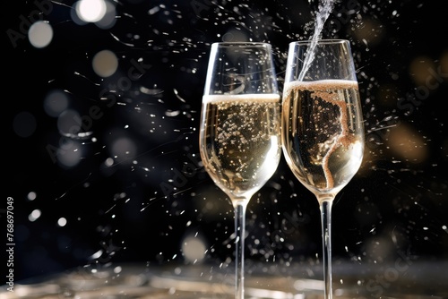 Champagne Bubbles: Rings with champagne bubbles in the background, capturing a celebratory moment.