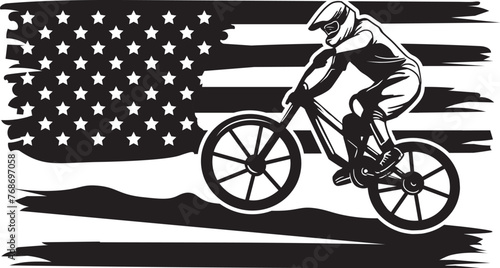 USA Mountain Bike Vector, MTB Illustration Design, Off-Road, Silhouette, Biker, Extreme, Patriotic, American, 4th of July