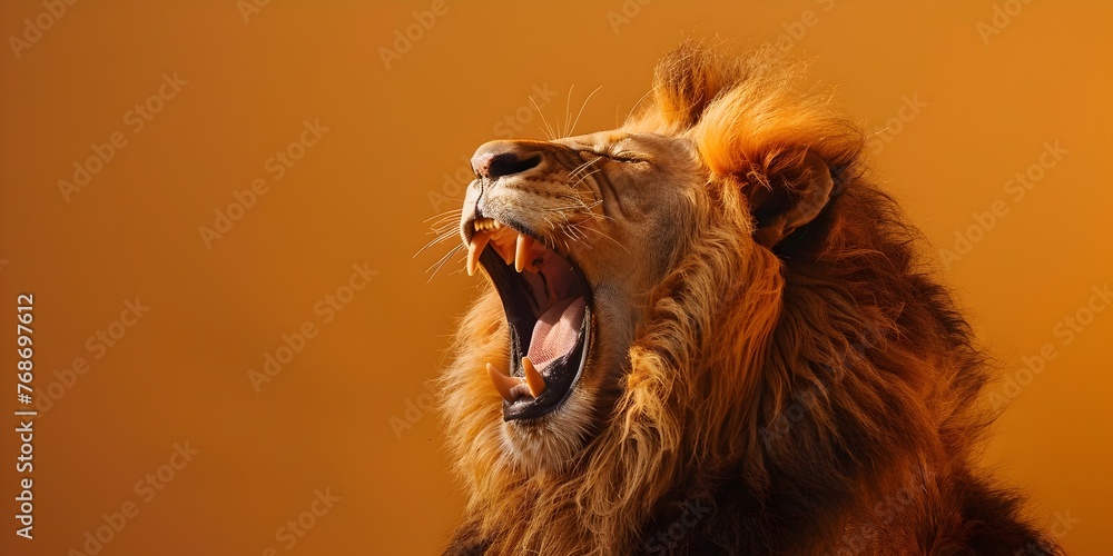 Majestic Lion Letting Out Gentle Yawn Regal King at Rest in Warm Lighting