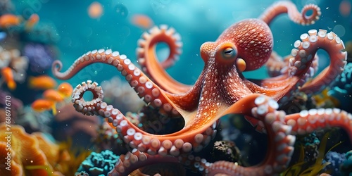 Whimsical Octopus Exploring the Vibrant Coral Reef Underworld Undersea Wanderer Discovering the Aquatic Realm © Thares2020